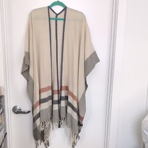 Loft Cream and Gray Striped Poncho Kimono